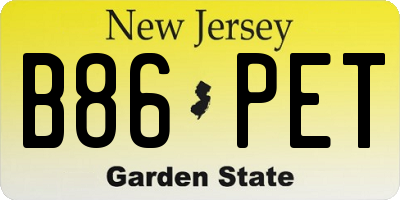 NJ license plate B86PET