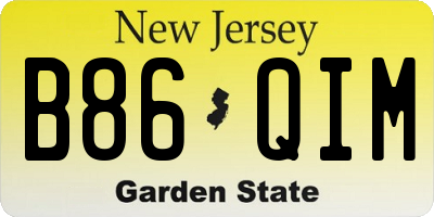 NJ license plate B86QIM