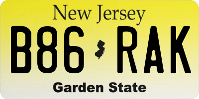 NJ license plate B86RAK