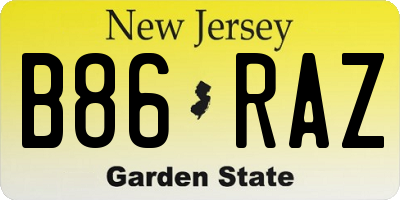 NJ license plate B86RAZ