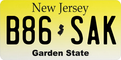 NJ license plate B86SAK