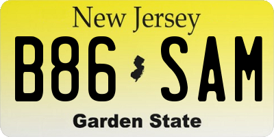 NJ license plate B86SAM