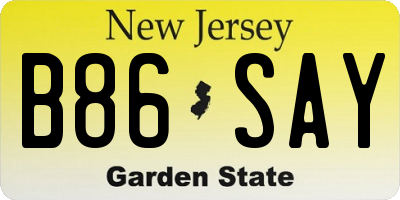 NJ license plate B86SAY