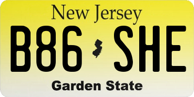 NJ license plate B86SHE