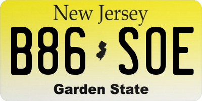 NJ license plate B86SOE