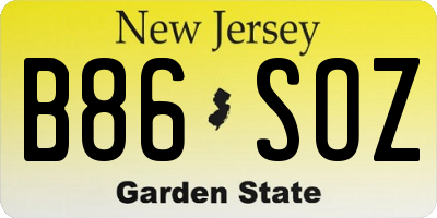 NJ license plate B86SOZ