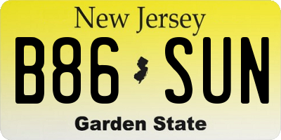 NJ license plate B86SUN
