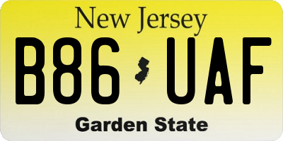 NJ license plate B86UAF