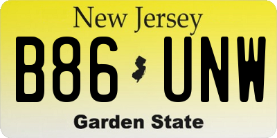 NJ license plate B86UNW