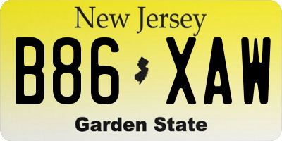 NJ license plate B86XAW