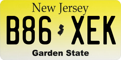 NJ license plate B86XEK