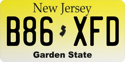 NJ license plate B86XFD