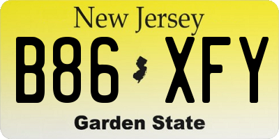 NJ license plate B86XFY