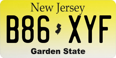 NJ license plate B86XYF
