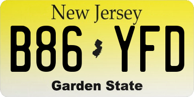 NJ license plate B86YFD