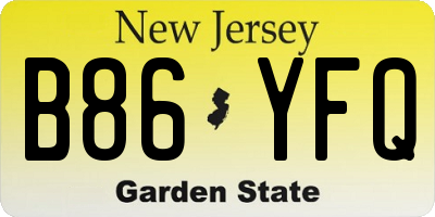 NJ license plate B86YFQ