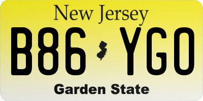 NJ license plate B86YGO