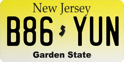 NJ license plate B86YUN