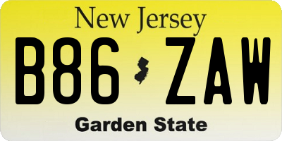 NJ license plate B86ZAW