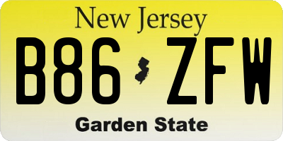 NJ license plate B86ZFW
