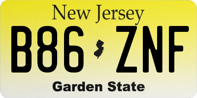 NJ license plate B86ZNF