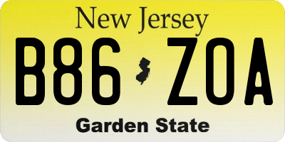 NJ license plate B86ZOA