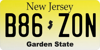 NJ license plate B86ZON