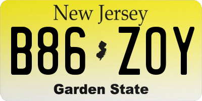 NJ license plate B86ZOY