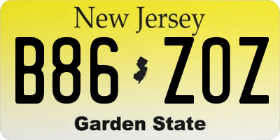 NJ license plate B86ZOZ