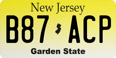 NJ license plate B87ACP