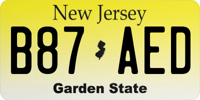 NJ license plate B87AED