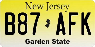 NJ license plate B87AFK