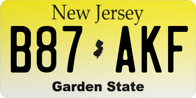 NJ license plate B87AKF