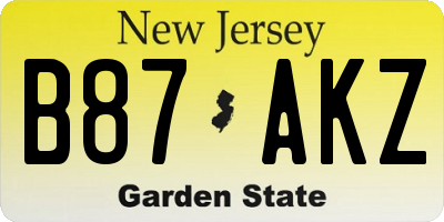 NJ license plate B87AKZ