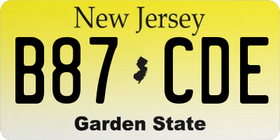 NJ license plate B87CDE