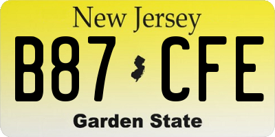 NJ license plate B87CFE