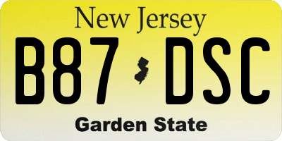NJ license plate B87DSC