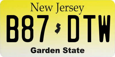 NJ license plate B87DTW