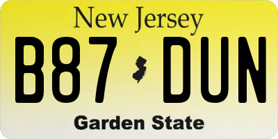 NJ license plate B87DUN