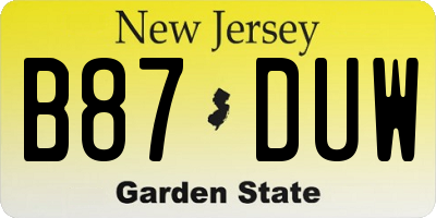 NJ license plate B87DUW