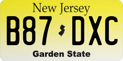 NJ license plate B87DXC