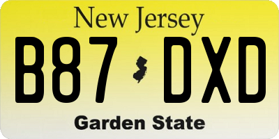 NJ license plate B87DXD