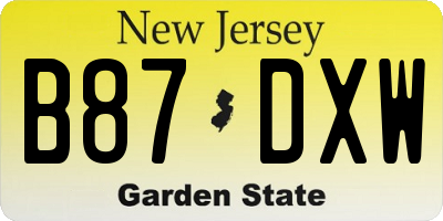 NJ license plate B87DXW