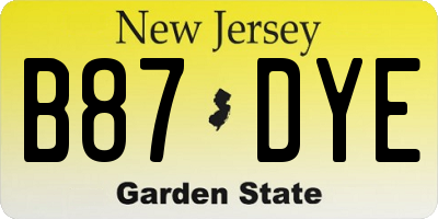 NJ license plate B87DYE