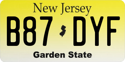NJ license plate B87DYF