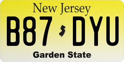 NJ license plate B87DYU