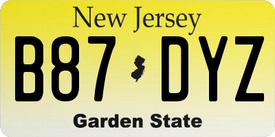 NJ license plate B87DYZ