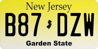 NJ license plate B87DZW
