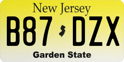 NJ license plate B87DZX