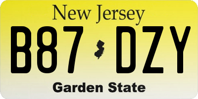 NJ license plate B87DZY